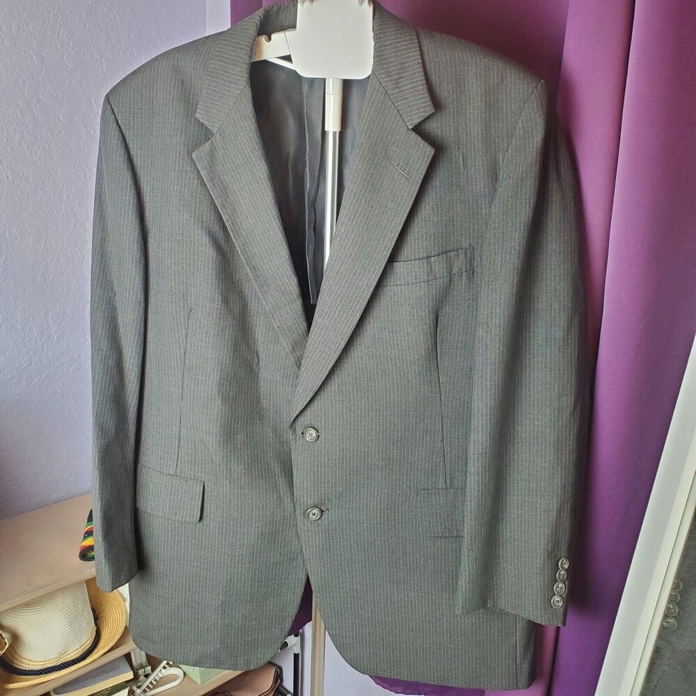 Hart Schaffner Marx Vintage Suit Coat Size 44 Pinstripe Gray Grey Viracle Blazer
